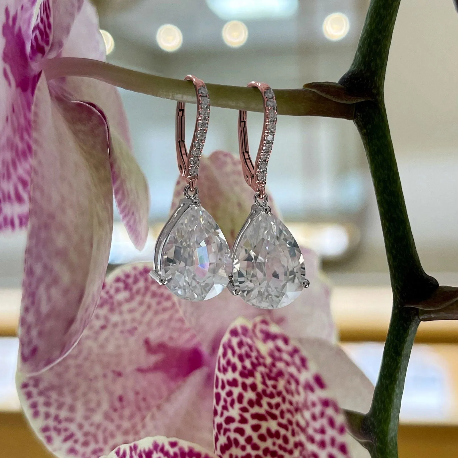 White Zircon and Diamond Dangles