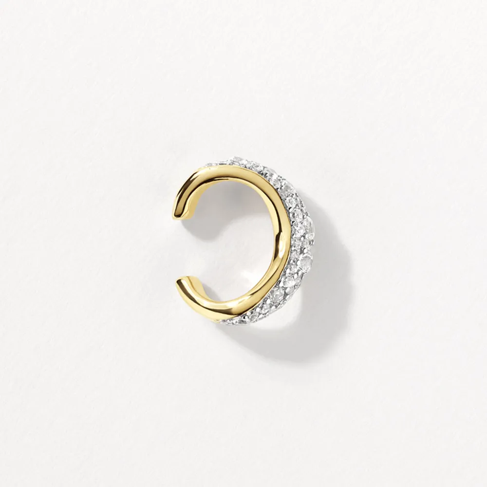 White Zircon Pave Wave Ear Cuff in Gold