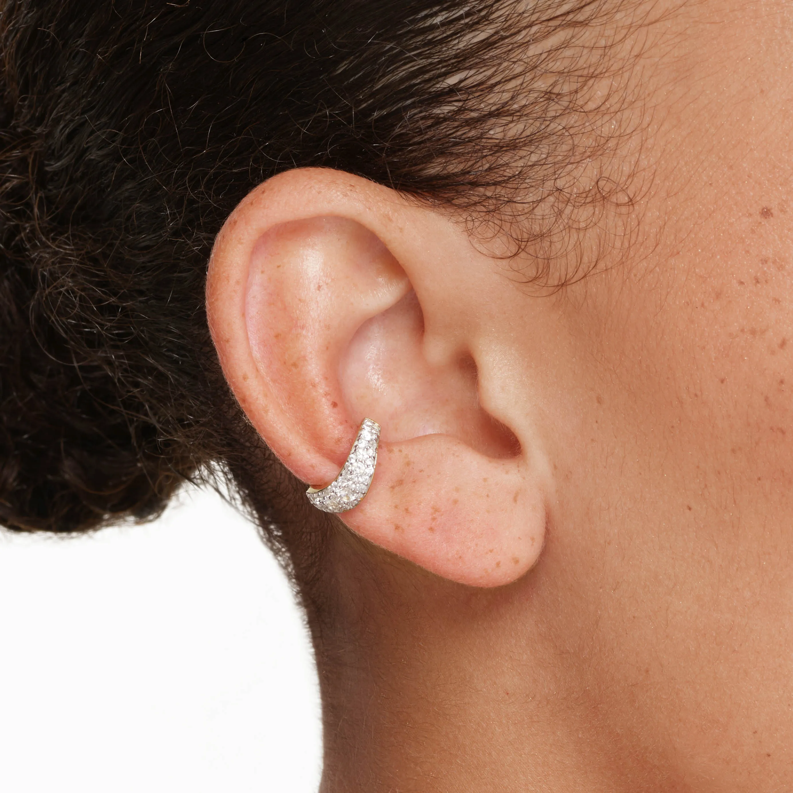 White Zircon Pave Wave Ear Cuff in Gold