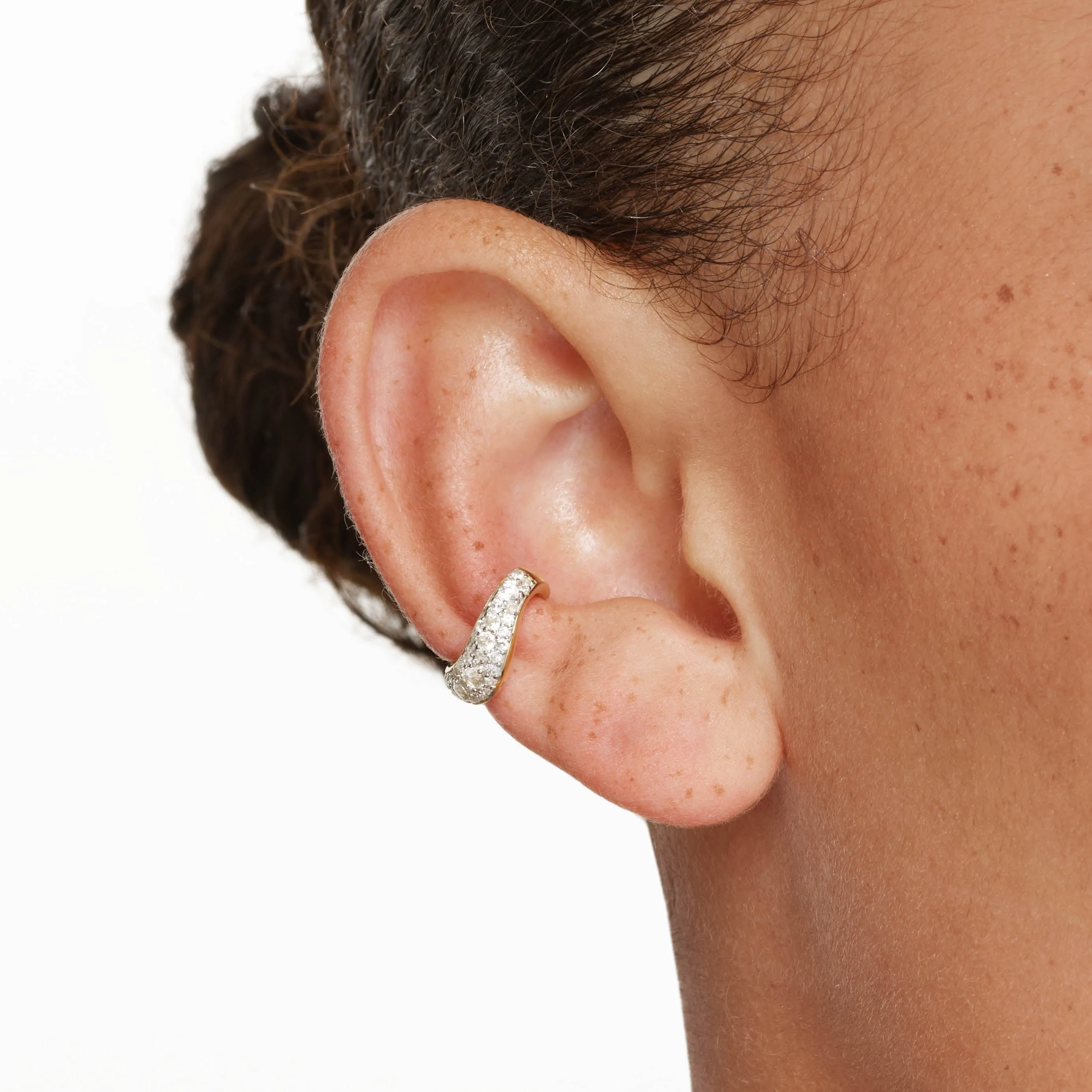 White Zircon Pave Wave Ear Cuff in Gold