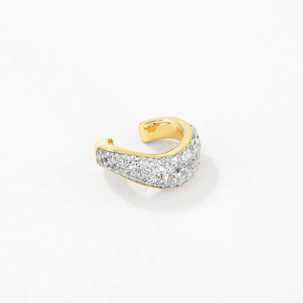 White Zircon Pave Wave Ear Cuff in Gold