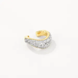 White Zircon Pave Wave Ear Cuff in Gold
