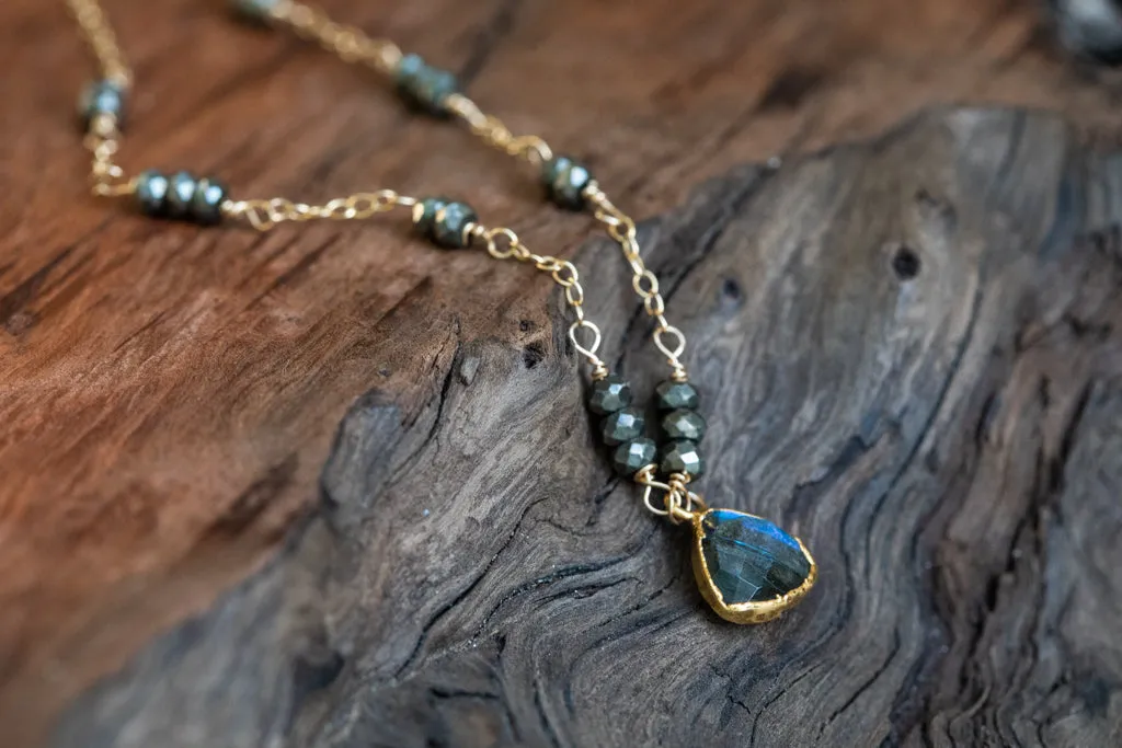 You are Beautiful: Labradorite and Pyrite Gold Gemstone Necklace