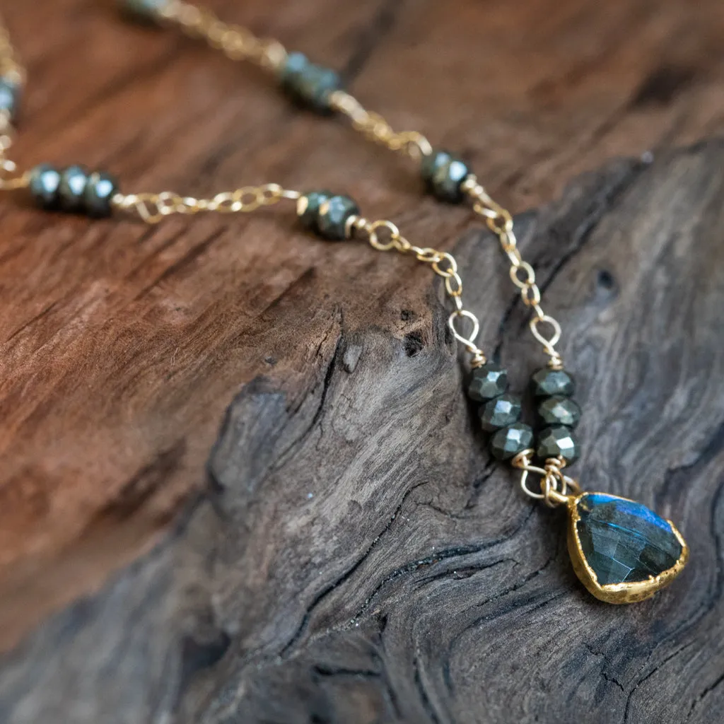 You are Beautiful: Labradorite and Pyrite Gold Gemstone Necklace