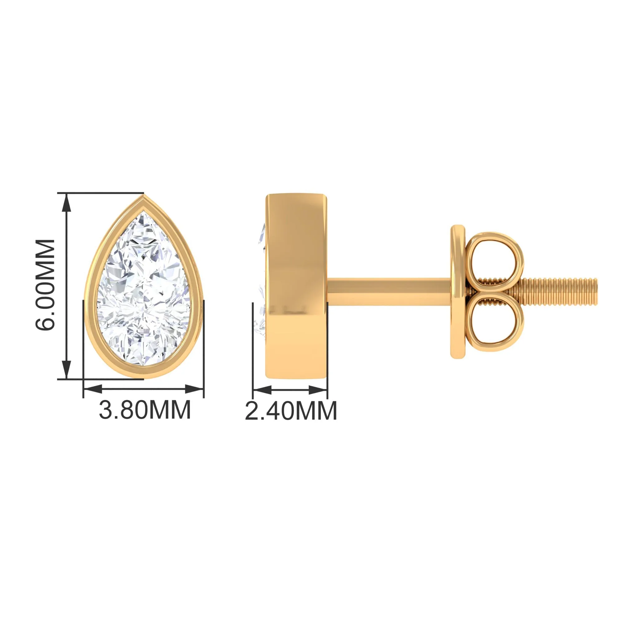 Zircon Teardrop Solitaire Stud Earrings in Bezel Setting